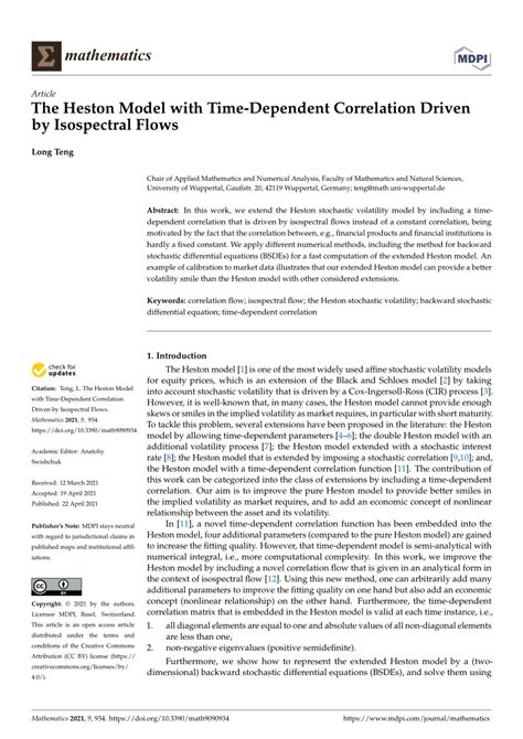 Pdf The Heston Model With Time Dependent Correlation Driven By