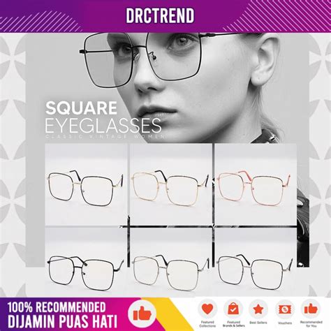 Korean Fashion Eyeglasses Metal Frame Square Shape Oversize Clear Lens