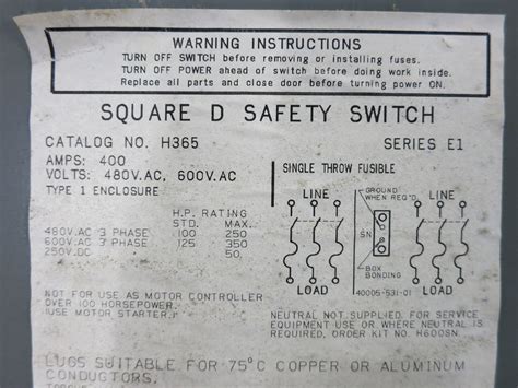 Square D H365 400a 600v Fusible Heavy Duty Safety Switch Disconnect 400 Amp E1 Dw5569 1