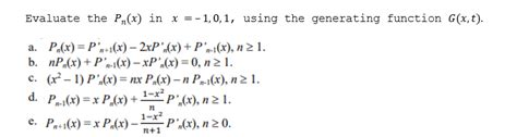 Evaluate The Pn X In X 1 0 1 Using The Generating