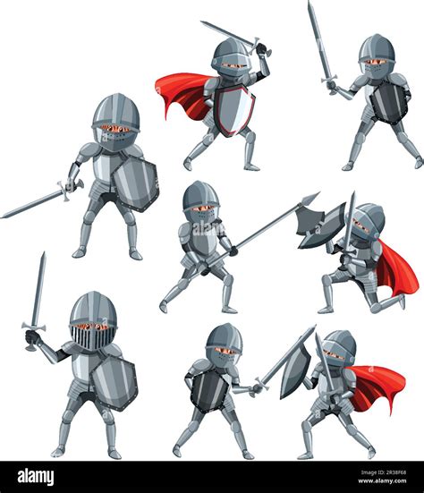 Set Medieval Knight Cartoon Character Illustration Stock Vector Image