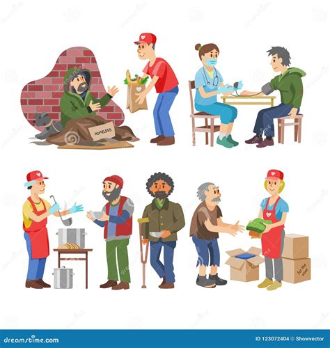 Volunteer People Doing Charity Activities Vector Illustration