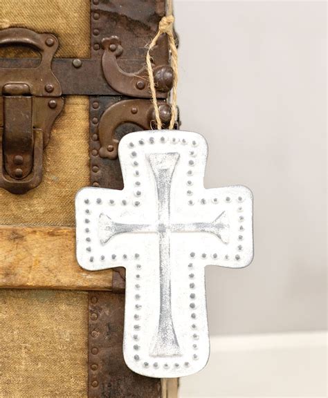 Col House Designs Wholesale Distressed Metal Cross Dotted Ornament