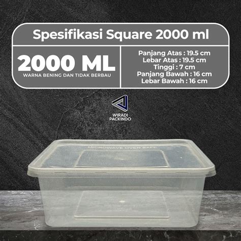 Jual Thinwall 2000ml Square Food Container Box Kotak Makan Plastik