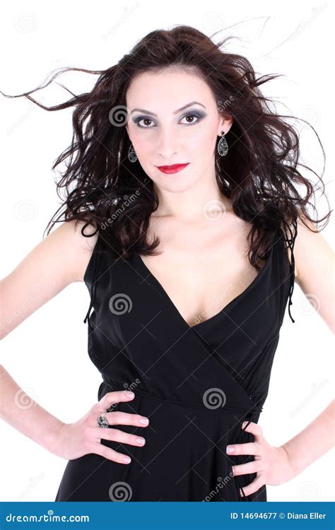 Brunette With Red Lips Posing Stock Image Image Of Elegance Glamour