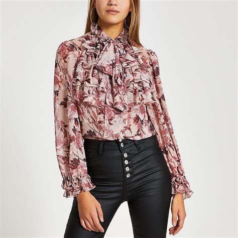 Pink Floral Long Sleeve Ruffle Blouse Tryapp Ruffle Blouse