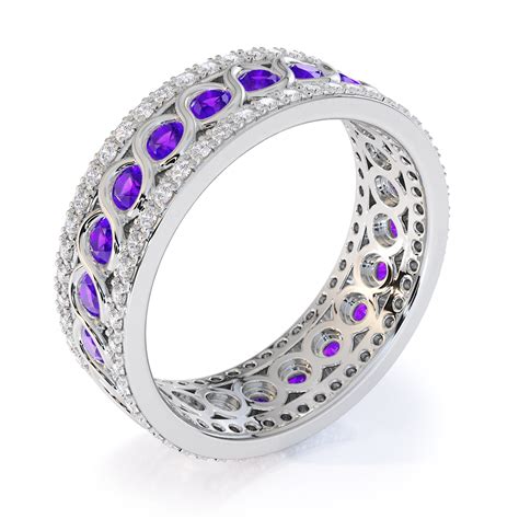 Gold Platinum Amethyst And Diamond Full Eternity Ring Rz1524