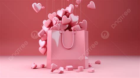 Tas Belanja Virtual Menyambut Hari Valentine Dengan Ilustrasi Render D