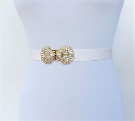 Ivory Bridal Elastic Waist Belt With Gold Seashells Clasp Etsy Israel