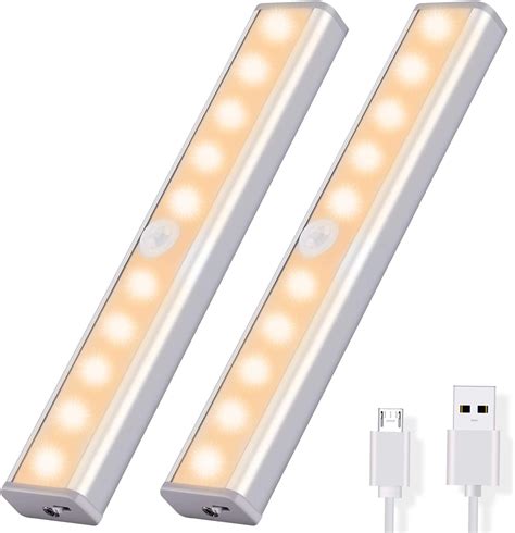 Ousfot Cupboard Light Motion Sensor 10 Led Closet Lights Wireless Usb Rechargeable With