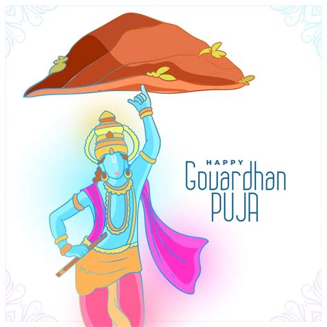 Free Vector Hindu Festival Govardhan Puja Wishes Card For Krishna