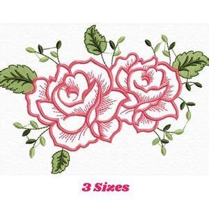 Three Pink Roses With Green Leaves On White Background