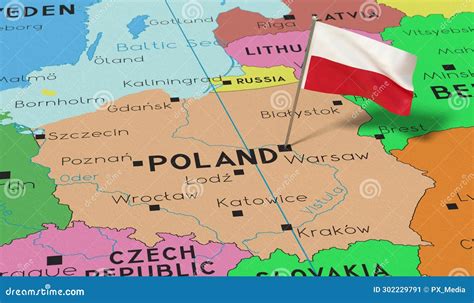 Poland Warsaw National Flag Pinned On Political Map Stock