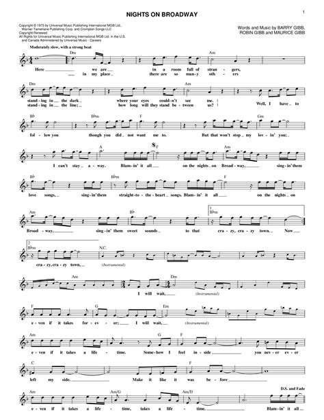 Play Official Version Of Nights On Broadway Sheet Music By Bee Gees For Piano Vocals Guitar