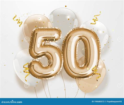 Happy 50th Birthday Gold Foil Balloon Greeting Background Stock Vector