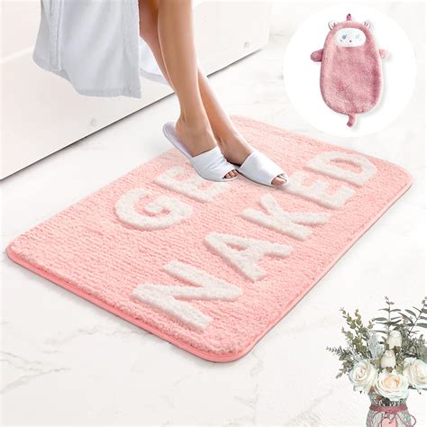 Alizdd Get Naked Bath Mat Pink Cute Pink Bathroom Rugs Funny Soft