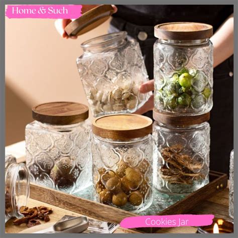 Glass Cookies Canister I Glass Storage Bamboo Jar Transparent Air Tight