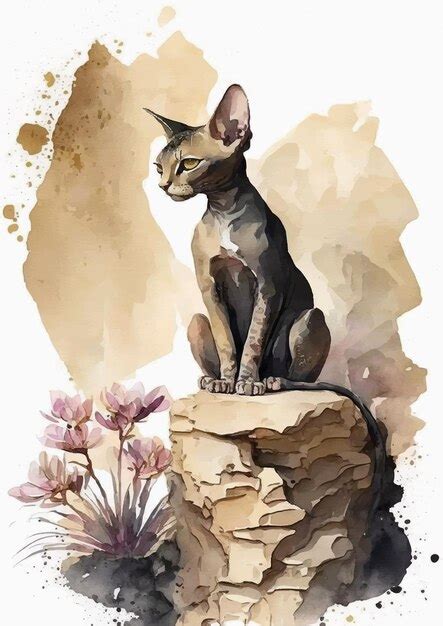 Art Aquarelle De Chat Sphinx Contemporain Et Moderne Vecteur Premium