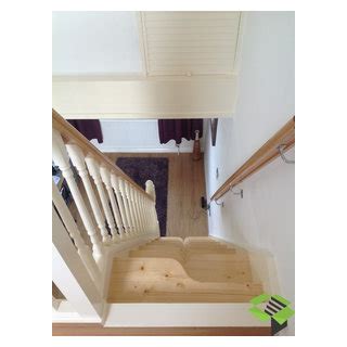 White Painted Spacesaver Staircase With Pine Accents Contemporary