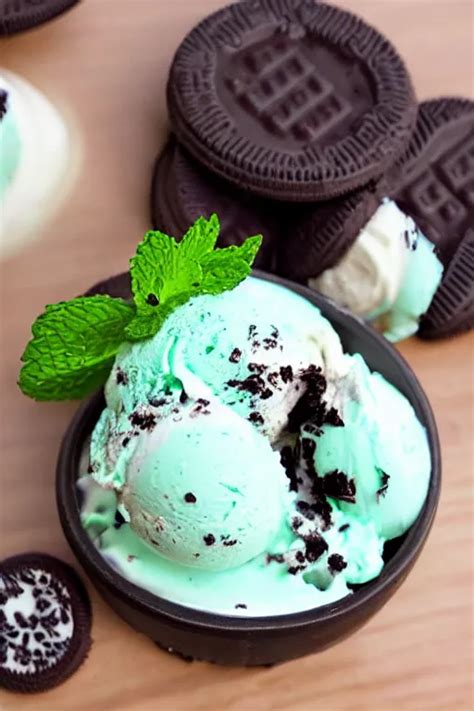 Refreshing White Mint Icecream With Bits Of Oreo Stable Diffusion