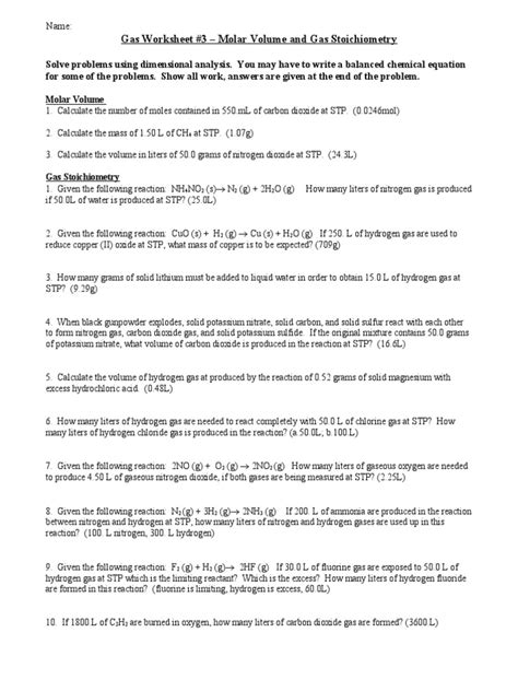 Practice Gas Stoichiometry Worksheets Library