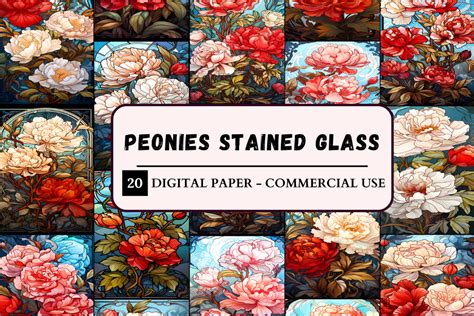 Peony Stained Glass Digital Paper Graphic By Daphnekstudio Creative