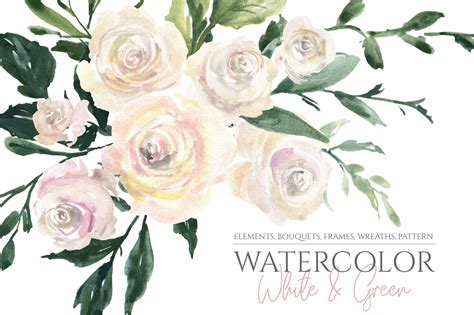 Watercolor White Roses Flowers Bouquets Frames By Watercolorflowers