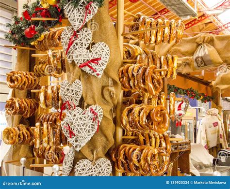 Traditional Market In Alsace Pastry Called Pretzel Stock Photo