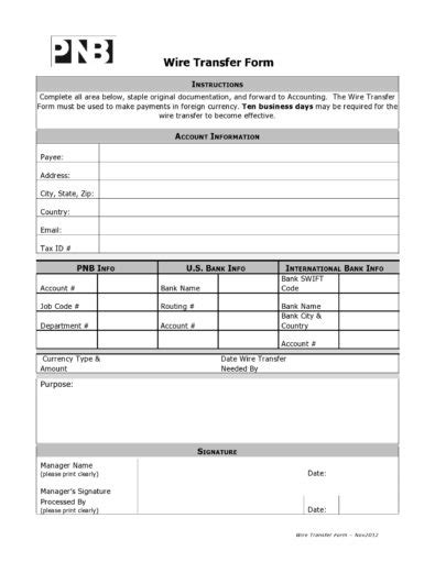 40 Wire Transfer Form Templates Pdf Word Excel