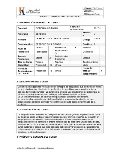 Formato Contenido De Curso O S Labo Semestr E Derecho Civil