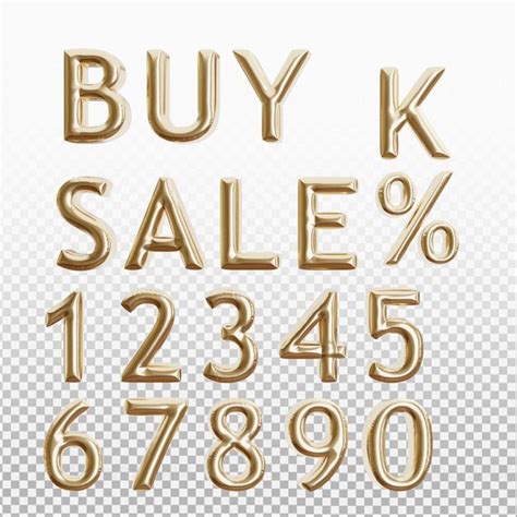 Premium PSD Set Collection Sale 3d Font Realistic Gold Balloons