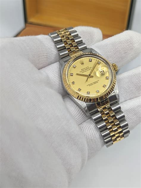 Rolex Oyster Perpetual Datejust K Ss Jubilee Band Champagne Diamond