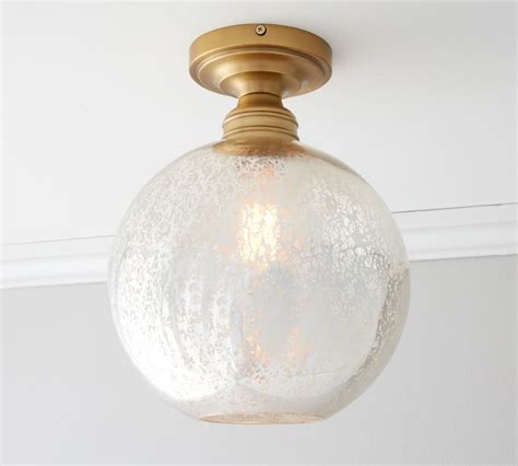 Mercury Glass Globe Hood And Brass Flushmount Brass Mercury Glass Globe Light Fixtures Flush