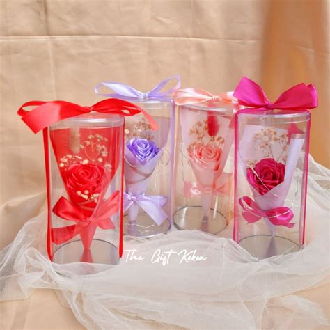 Jual Mini Flower Bouquet Buket Bunga Tabung Mika Hadiah Kado Ultah