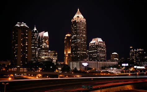 Downtown Atlanta Skyline By Night Stock Photo - Download Image Now ...