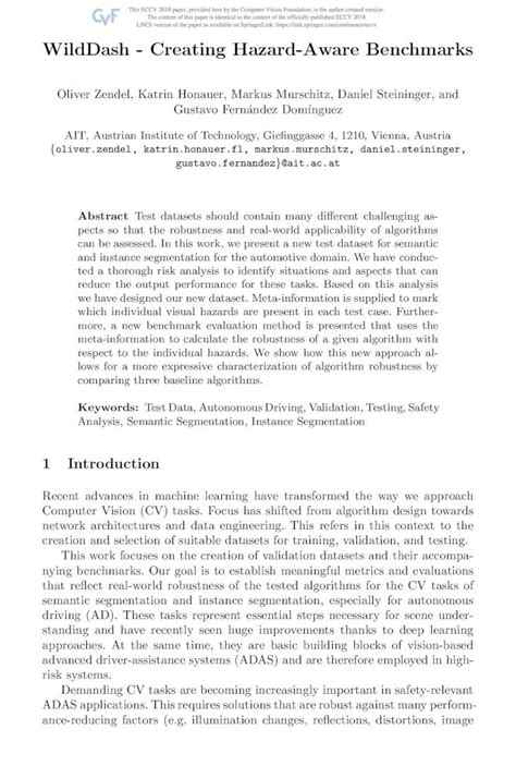 PDF WildDash Creating Hazard Aware Benchmarksopenaccess Thecvf