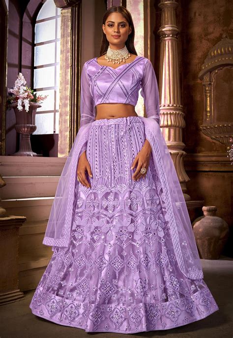 Buy Embroidered Net Lehenga In Light Purple Online Lcc1306 Utsav