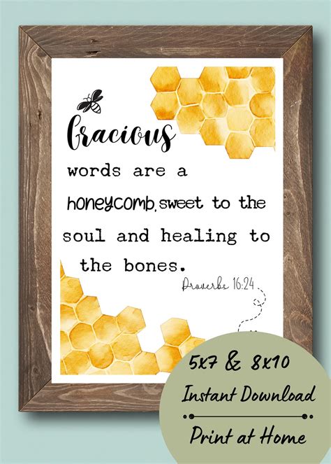 Gracious Words Are A Honeycomb Proverbs 16 24 Watercolor Bee Print