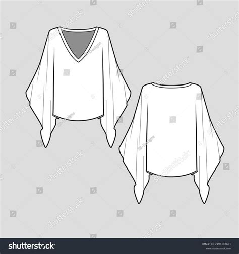 Kimono Sleeve V Neck Top Ruffles Stock Vector Royalty Free 2198147691