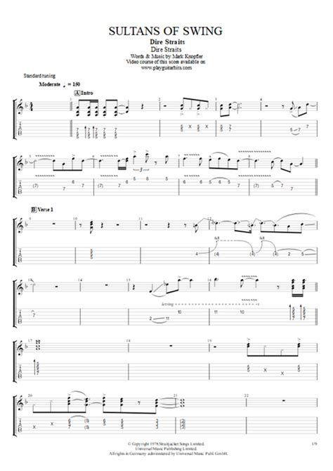 Sultans Of Swing Tab By Dire Straits Guitar Pro Lead Guitar By Play Guitar Hits Mysongbook