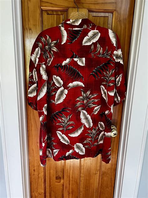 MEN S VINTAGE ISLAND SHORES HAWAIIAN SHIRT 2XL RED PALM LEAVES VACATION