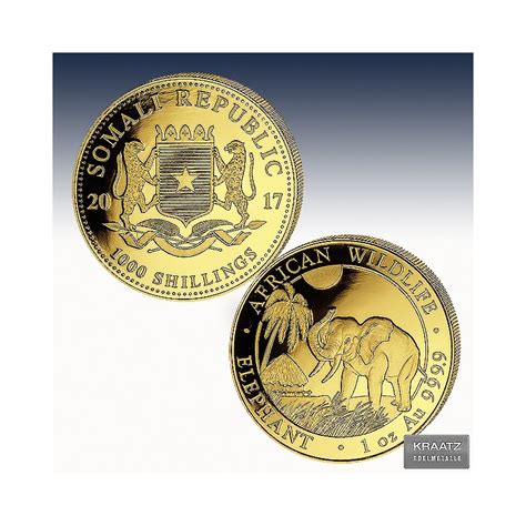 1 x 1 oz Goldmünze 1 000 SH Somalia Elefant 2017 Kapsel