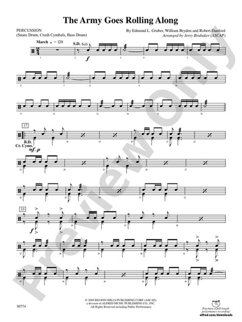 The Army Goes Rolling Along: 1st Percussion: 1st Percussion Part - Digital Sheet Music Download