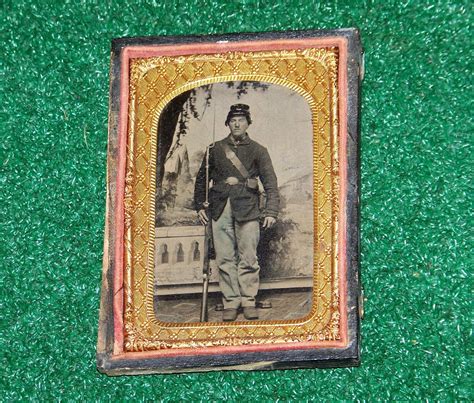 Civil War Tintype Us Armed Soldier Musket Buckle Kepi Ebay