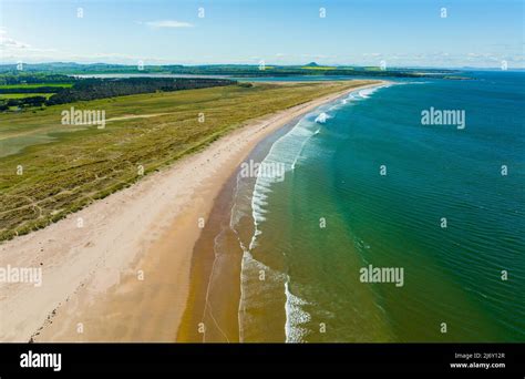 Aerial view of Dunbar Beach at Dunbar in East Lothian, Scotland, UK ...