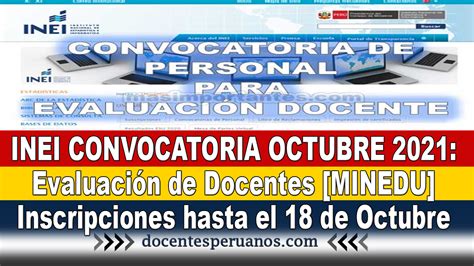 Inei Convocatoria Octubre Evaluaci N De Docentes Minedu