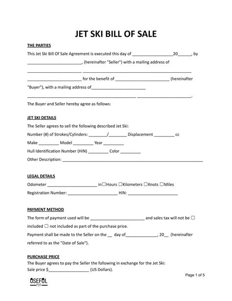 Free Printable Jet Ski Bill Of Sale Templates Form