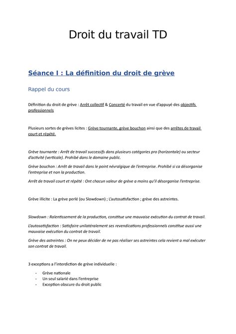 Droit du travail TD Droit du travail TD Séance I La définition du