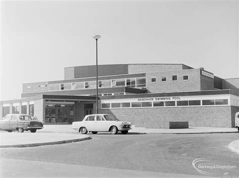 Front exterior of Dagenham Swimming Pool, Becontree Heath, 1972 ...