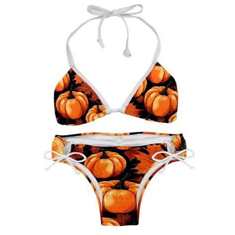 Maple Leaf Pumpkin Women S Swimsuit Bikini Set With Detachable Sponge